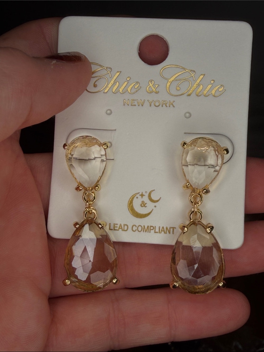 Gold-Tone Champagne Teardrop Drop Earrings